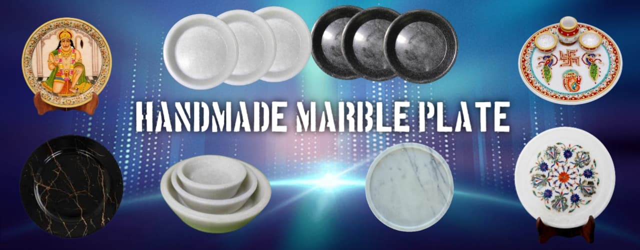 Traditional Handmade Marble Plate: Ideal for Puja, Bhog, Home Use and Decor
