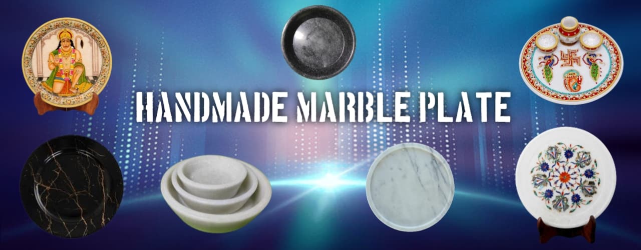 Traditional Handmade Marble Plate: Ideal for Puja, Bhog, Home Use and Decor