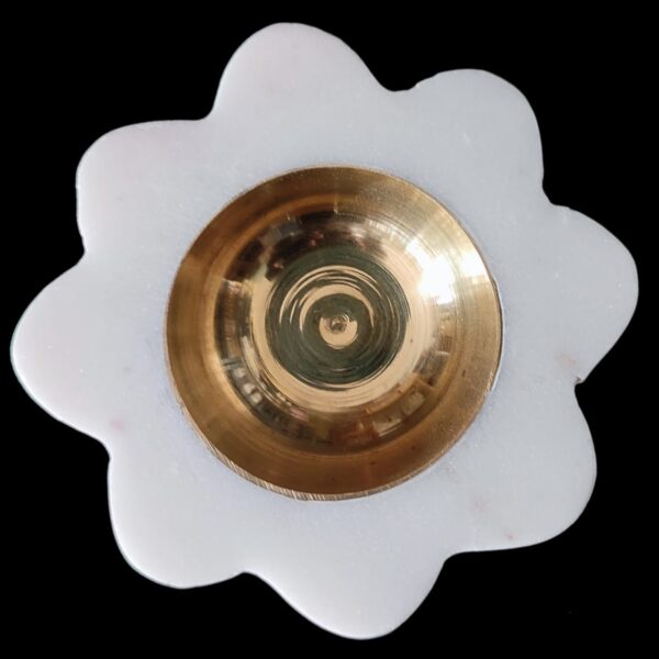 White Marble Diya with Brass Bowl